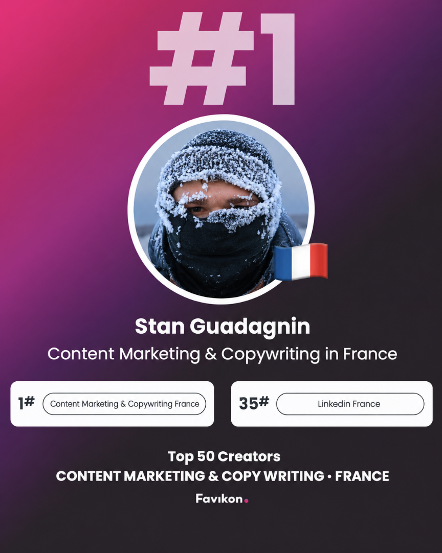 Classement Favikon : Stan Guadagnin numéro 1 Content Marketing et Copywriting en France